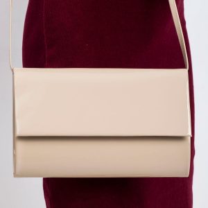 Beige patent eco leather clutch bag