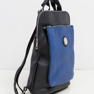 Black and blue faux leather backpack