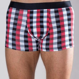 Red and black plaid boxer shorts