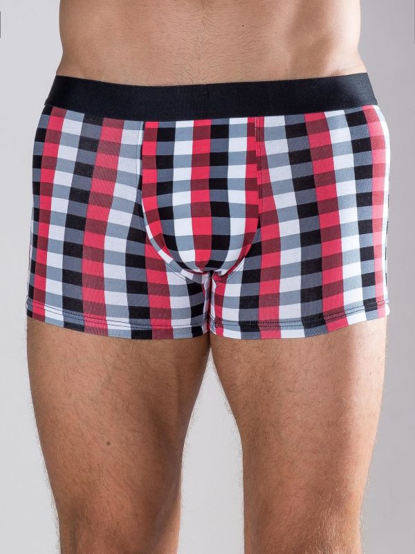 Red and black plaid boxer shorts