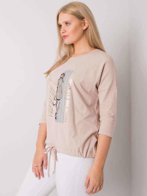 Light Beige Plus Size Ladies Blouse with Vertise Print