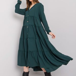 Dark Green Long Ruffle Dress Atrani RUE PARIS