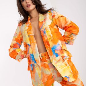 Orange Women's Blazer with Prints