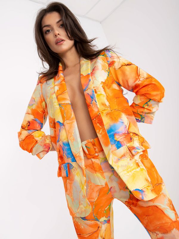 Orange Women's Blazer with Prints