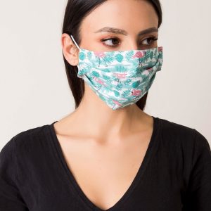 White-green protective mask with print