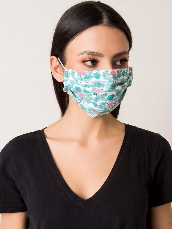 White-green protective mask with print