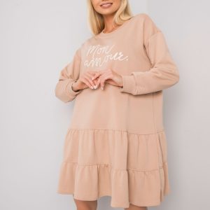 Cassie Beige Ruffle Sweatshirt Dress