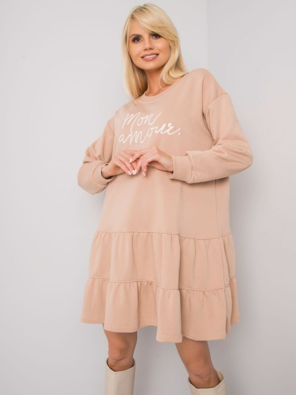 Cassie Beige Ruffle Sweatshirt Dress