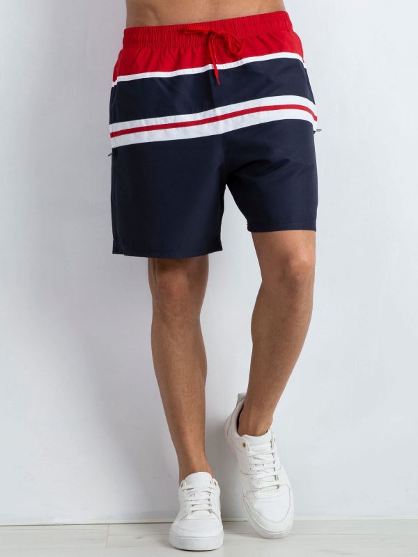 Navy Blue and Red Men's Stubborn Shorts