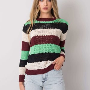 Burgundy green striped sweater