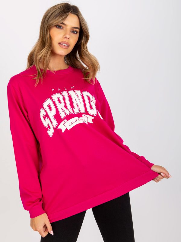 Fuchsia-white hooded sweatshirt with inscription