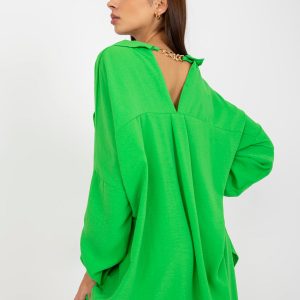 Light Green Long Sleeve Shirt Dress Elaria