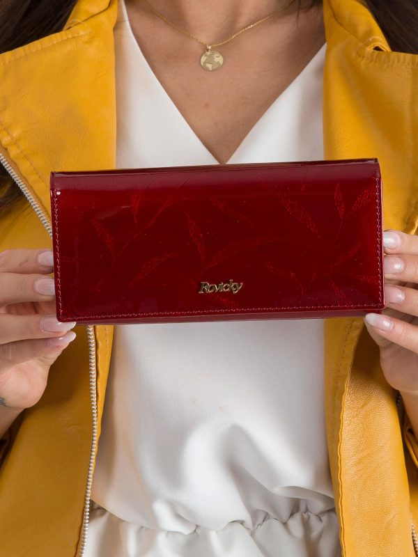 Red leather wallet with leaves