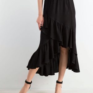 Black asymmetrical skirt with flounces