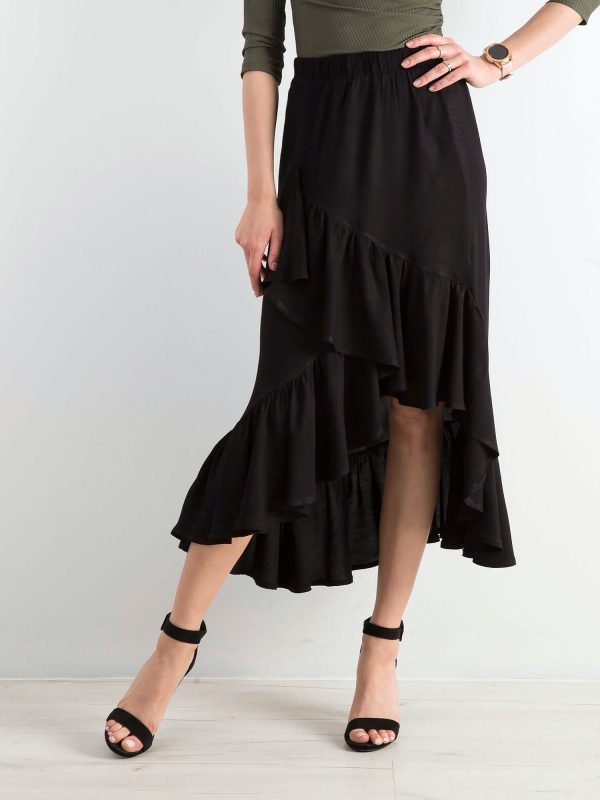 Black asymmetrical skirt with flounces