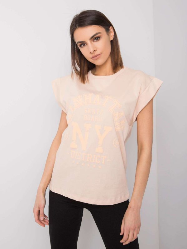 Peach T-shirt with print Ciara RUE PARIS