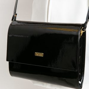 Black lacquered clutch bag