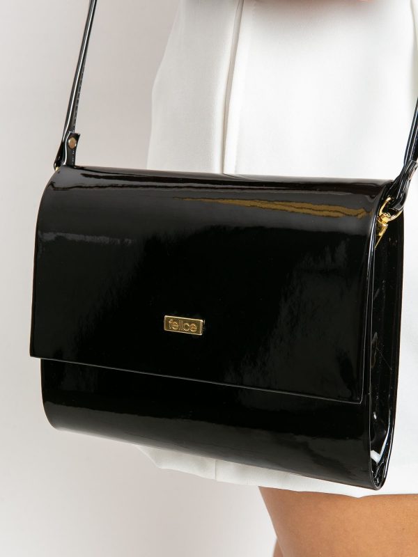 Black lacquered clutch bag