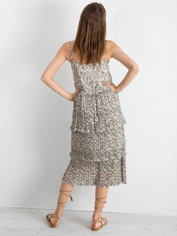 Ecru pleated floral dress