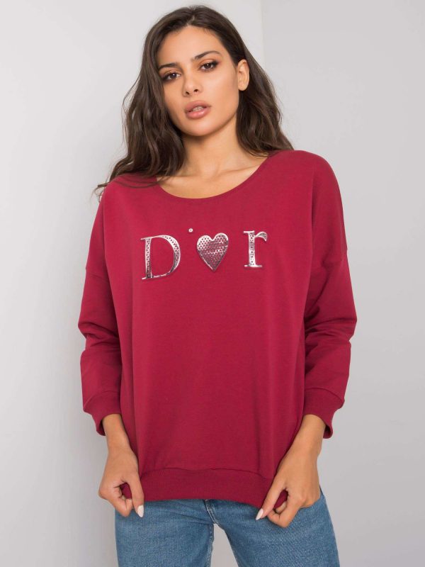 Burgundy sweatshirt for women without hood Alodia