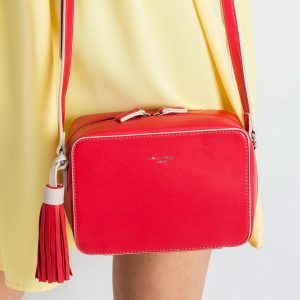 Red eco-leather handbag with tasse