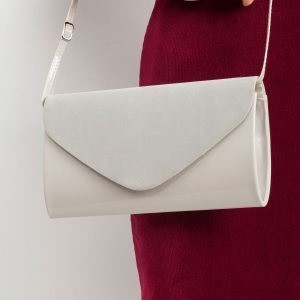 Beige and grey eco-leather clutch bag