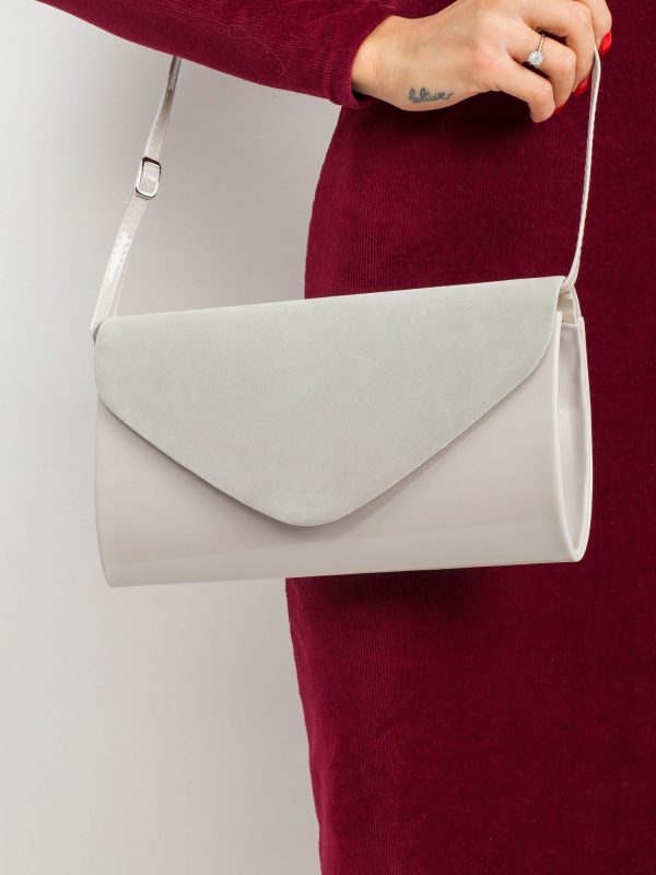 Beige and grey eco-leather clutch bag