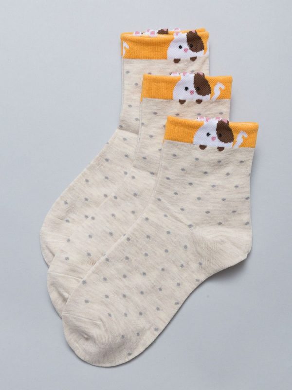 Beige polka dot socks 3-pack