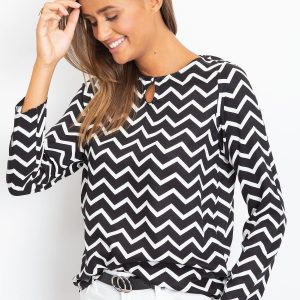 RUE PARIS White and black blouse with zigzags