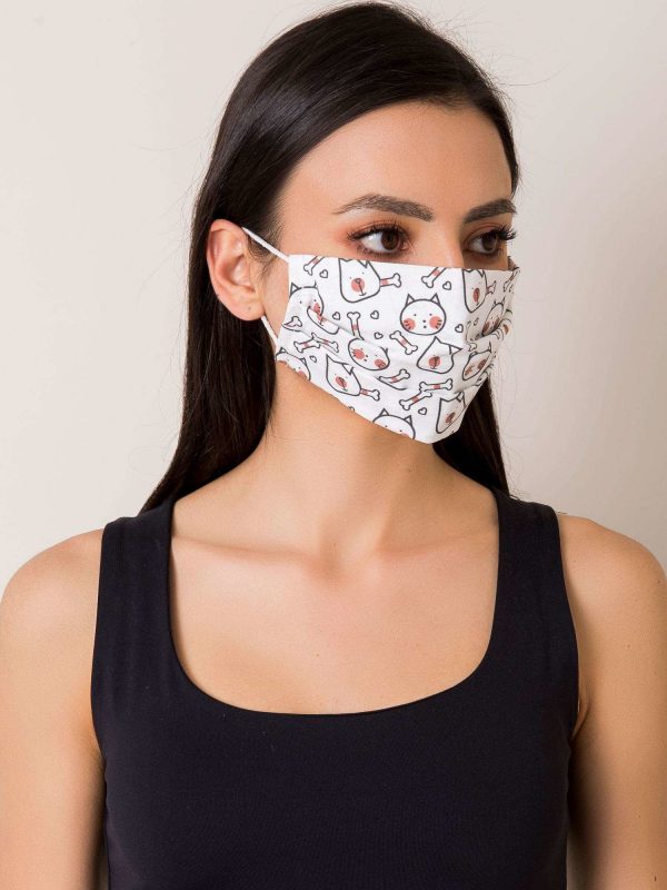 White Cotton Protective Mask with Patterns