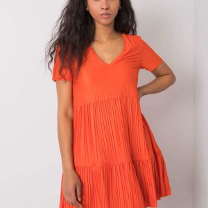 Orange Pleated Dress Yazmin RUE PARIS