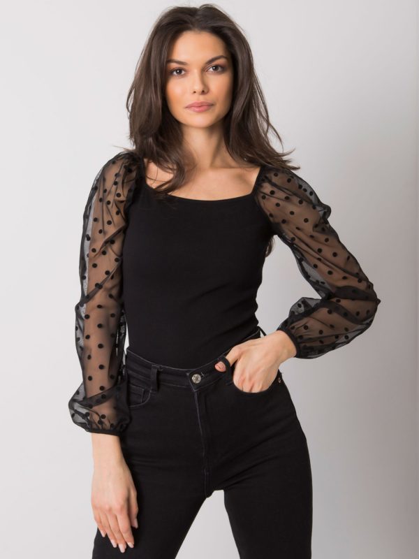 Black blouse with decorative sleeves Charm RUE PARIS