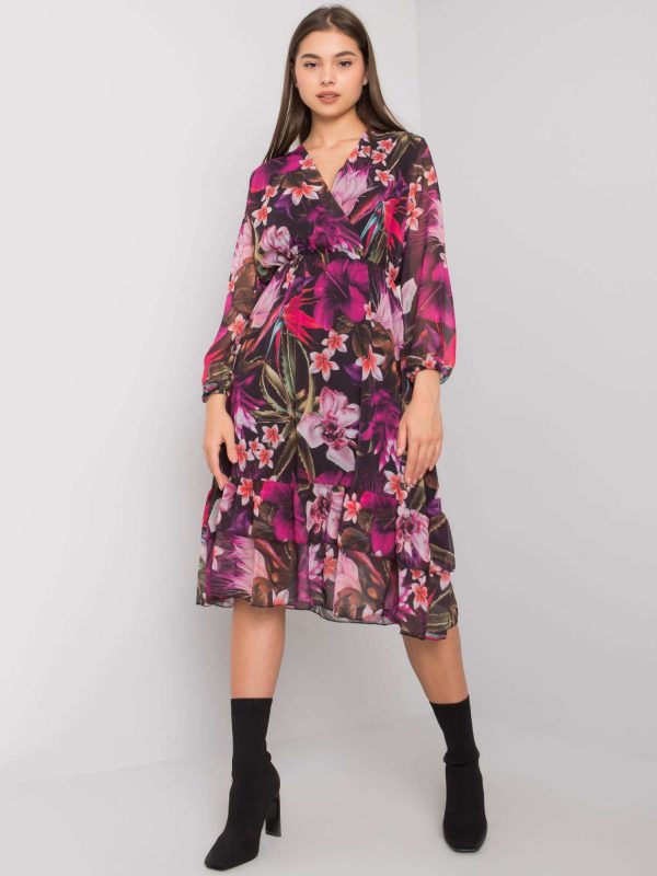 Canton Black and Purple Floral Dress