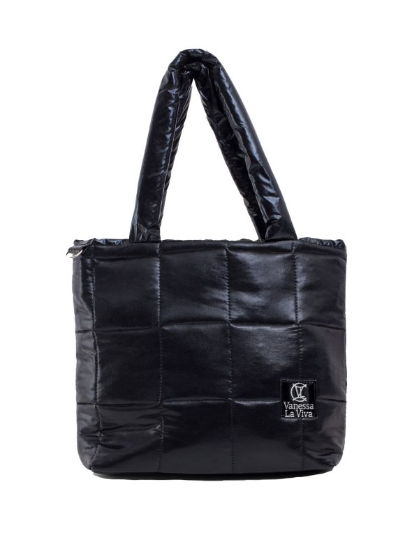 Black quilted bag with detachable strap