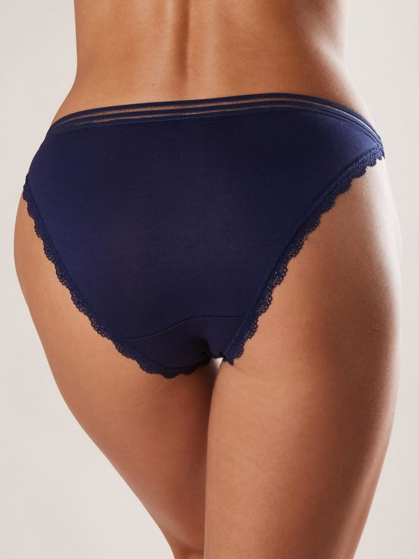 Navy Blue Cotton Panties with Lace