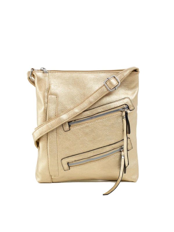 Gold eco-leather handbag with pockets