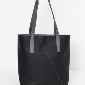 Grey and black faux leather handbag