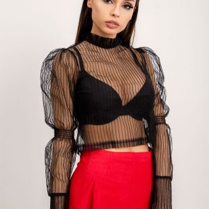 BSL Black blouse with stand-up collar