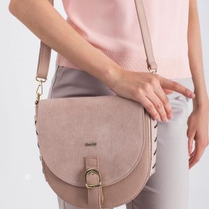 Light Pink Leather Messenger Bag with Flip