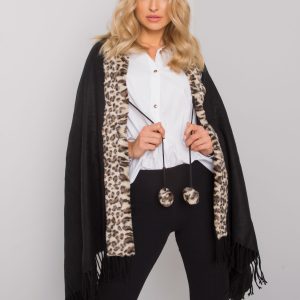 Black and beige scarf with fur