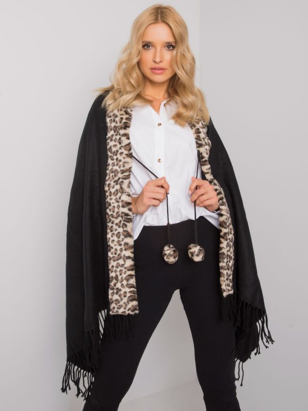 Black and beige scarf with fur