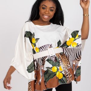 Ecru loose one size blouse with print