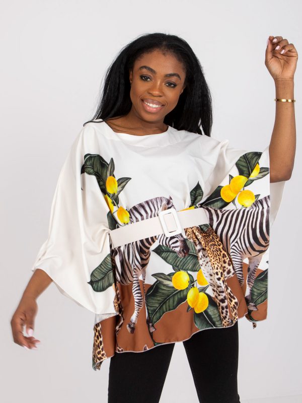 Ecru loose one size blouse with print