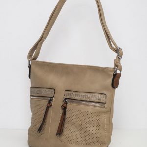 Dark beige bag with openwork pockets