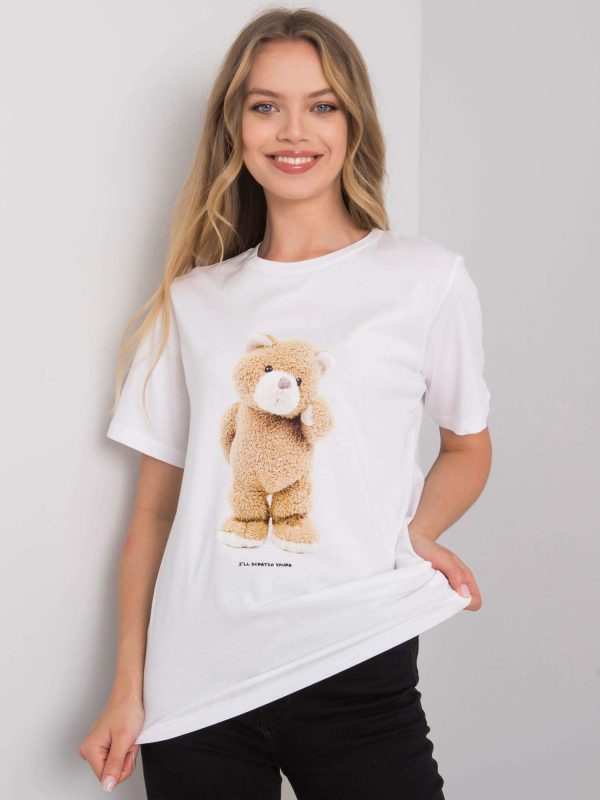 White T-shirt with Teddy print