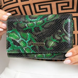 Green Horizontal Leather Wallet with Patterns