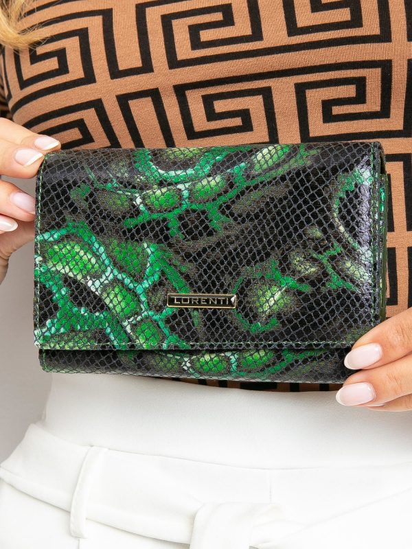 Green Horizontal Leather Wallet with Patterns