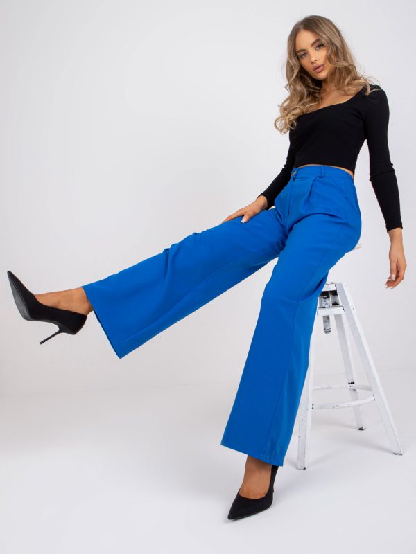 Dark Blue Elegant High Waist Fabric Pants