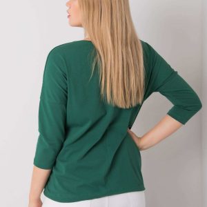 Dark Green Plus Size Ladies Blouse with Vertise Print