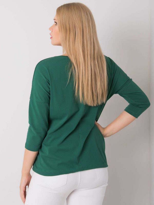 Dark Green Plus Size Ladies Blouse with Vertise Print